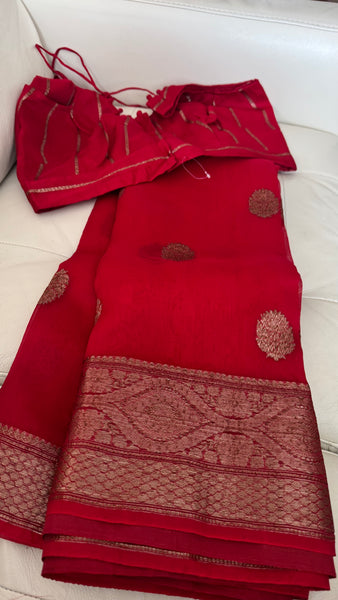 Red Pure Kora Silk Saree