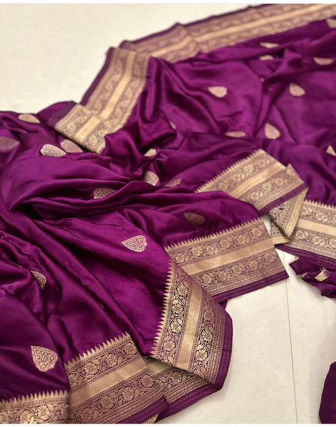 Purple Soft Satin Crepe Silk Saree