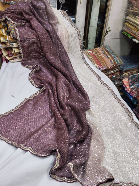 Dual Shaded Purple Chocolate Sequin Threadwork Saree