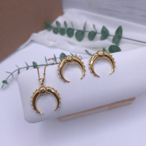 Crescent stainless contemporary necklace earring set