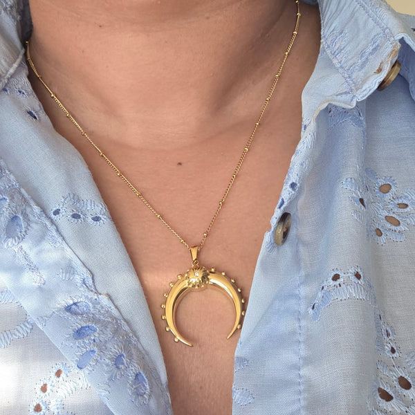 Crescent stainless contemporary necklace earring set