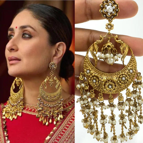 Kareena Kapoor inspired Long Gold Chandbali Indian Pakistani Earrings
