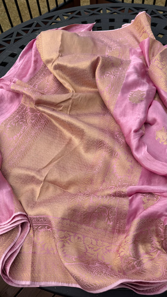 Pink and Gold Soft Mashru Silk Saree