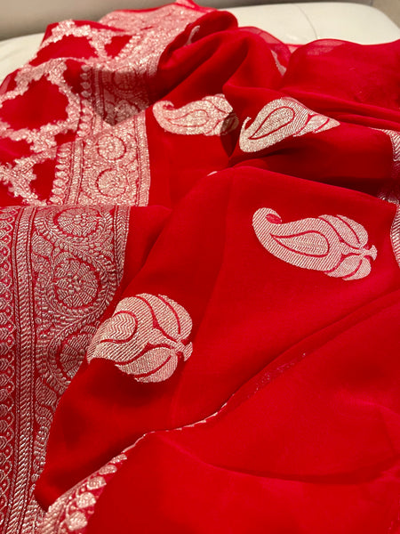 Pure Red Khaddi Chiffon Silk