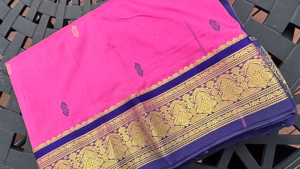 Pink and Navy Blue Soft Silk Saree