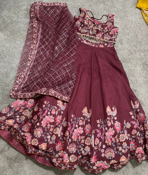 Floral Embroidered Lehenga in Wine Color