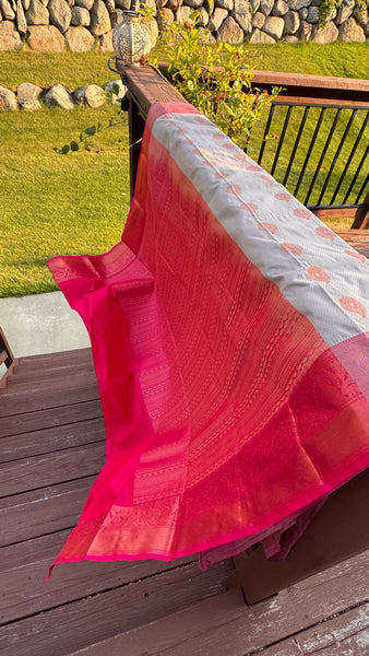 Biscuit and Pink Silk Banarasi Saree