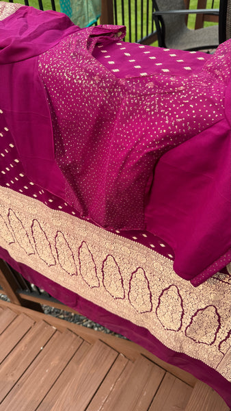 Wine Burgundy Pure Khaddi Georgette Chiffon with Stitched Net Blouse