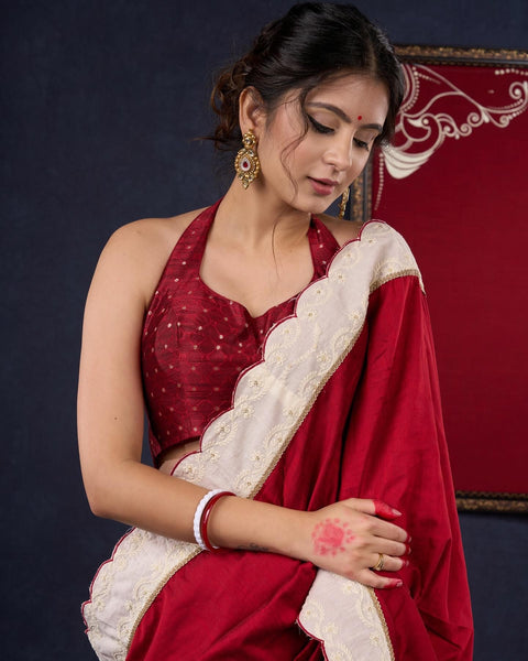 Cotton Silk & Hakoba Combination saree with beautiful Scallops