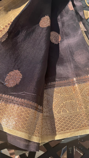 Midnight Magic: Handwoven Black Kora Silk Banarasi Saree