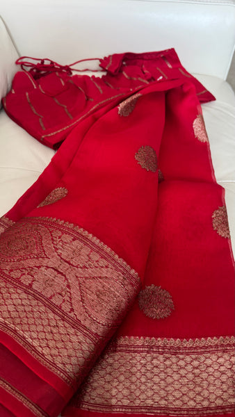 Red Pure Kora Silk Saree