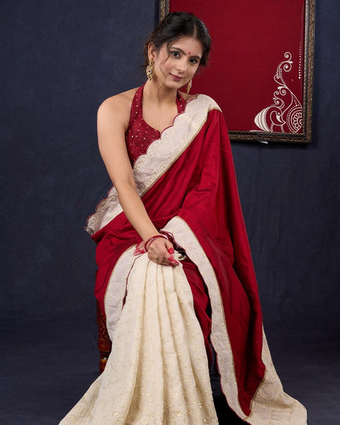 Cotton Silk & Hakoba Combination saree with beautiful Scallops