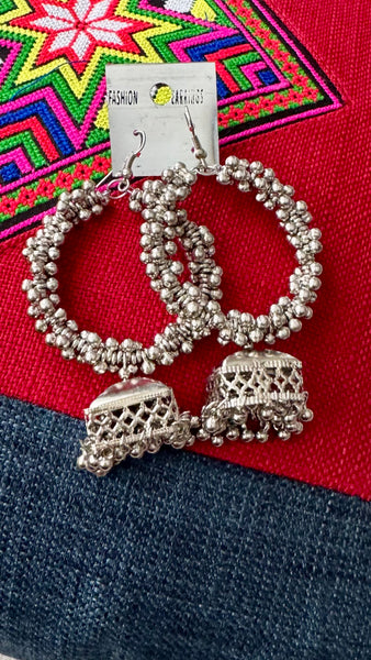 German Silver Ghungroo Jhumka Earrings