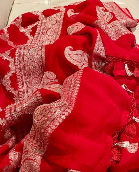 Pure Red Khaddi Chiffon Silk