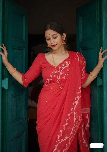 RED, GOLD, AND WHITE JAMDANI SAREE
