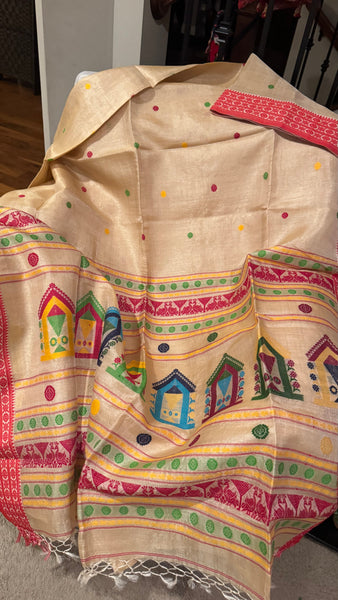 Handwoven Pure Tussar Silk Jamdani Saree