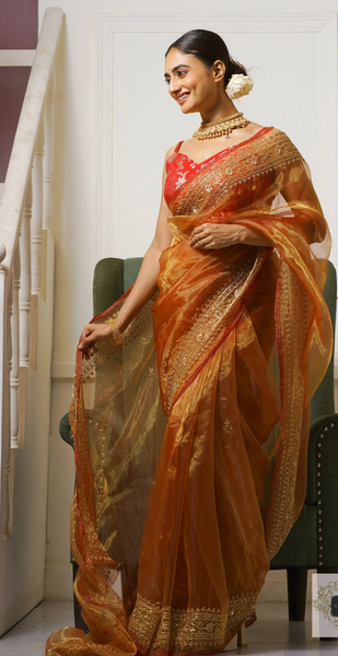 Liquid Gold Glass Tissue Zarina Saree