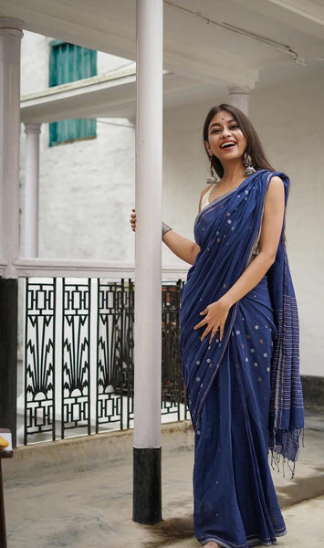 Blue Cotton Handloom saree