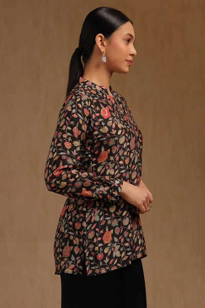 Black Silk Berry Botanical Print Tunic