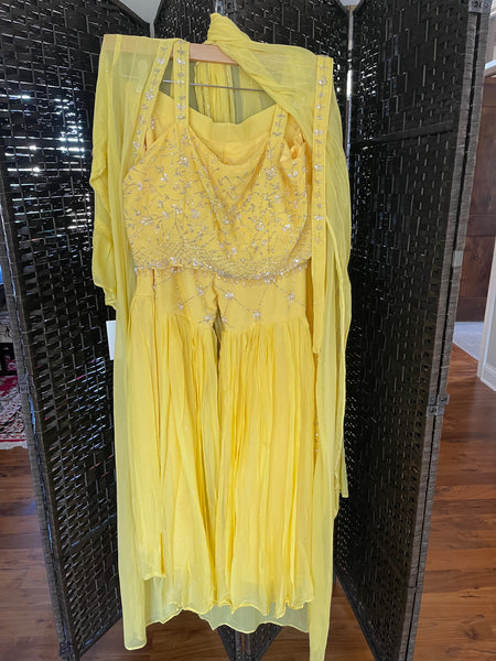 Yellow Silk Chanderi Kurta Sharara Set