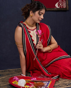 Red Handpainted Bengal Cotton Saree
