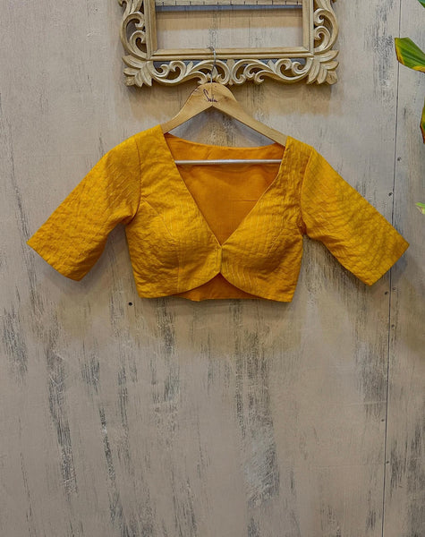 Readymade V-neck Yellow Brocade Blouse