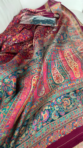 Magenta Mauve Pashmina Kani Silk Saree
