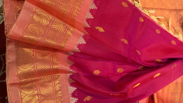 Hot Pink and Baby Pink Pure Silk Handloom Gadwal Saree
