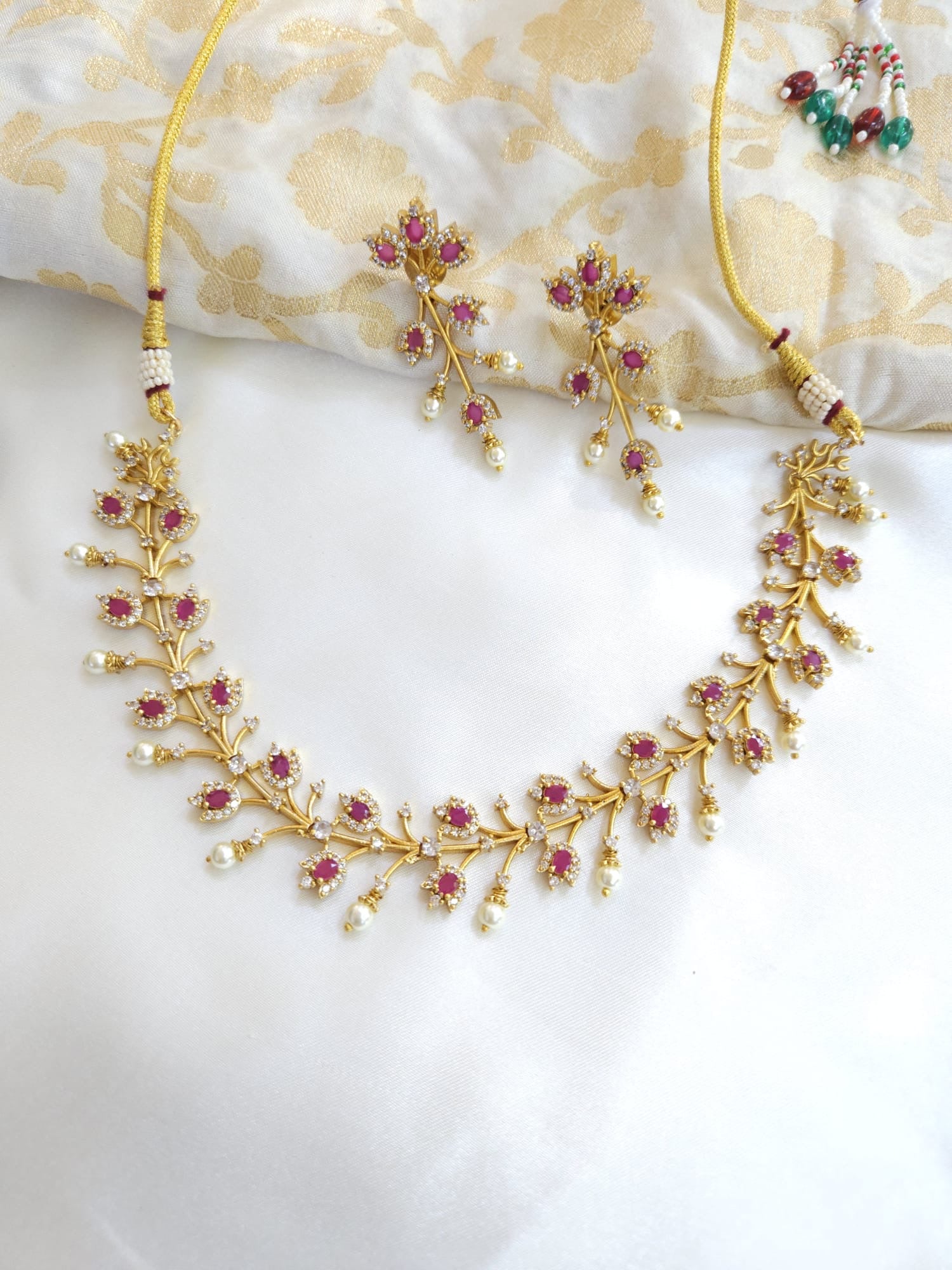 CZ Ruby Red Goldplated contemporary hasli Necklace set