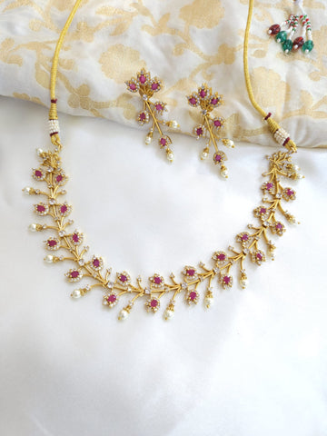 CZ Ruby Red Goldplated contemporary hasli Necklace set