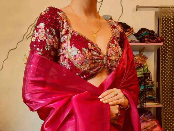 Maroon Georgette Blouse With Multicolor Thread