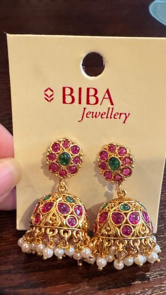 Ruby Green Kemp Stone Temple Earring