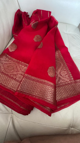 Red Pure Kora Silk Saree