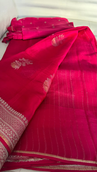 Rani Hot Pink Chiffon Georgette Saree