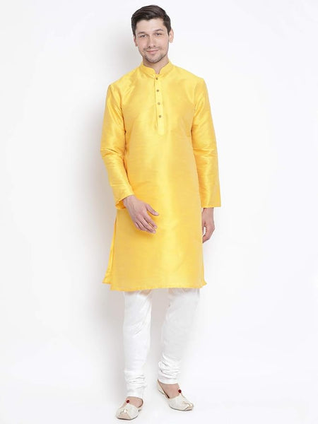 Yellow Men's Raw Silk Kurta