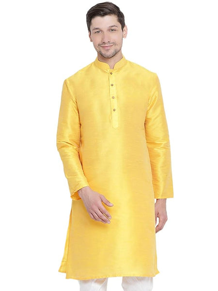 Yellow Men's Raw Silk Kurta