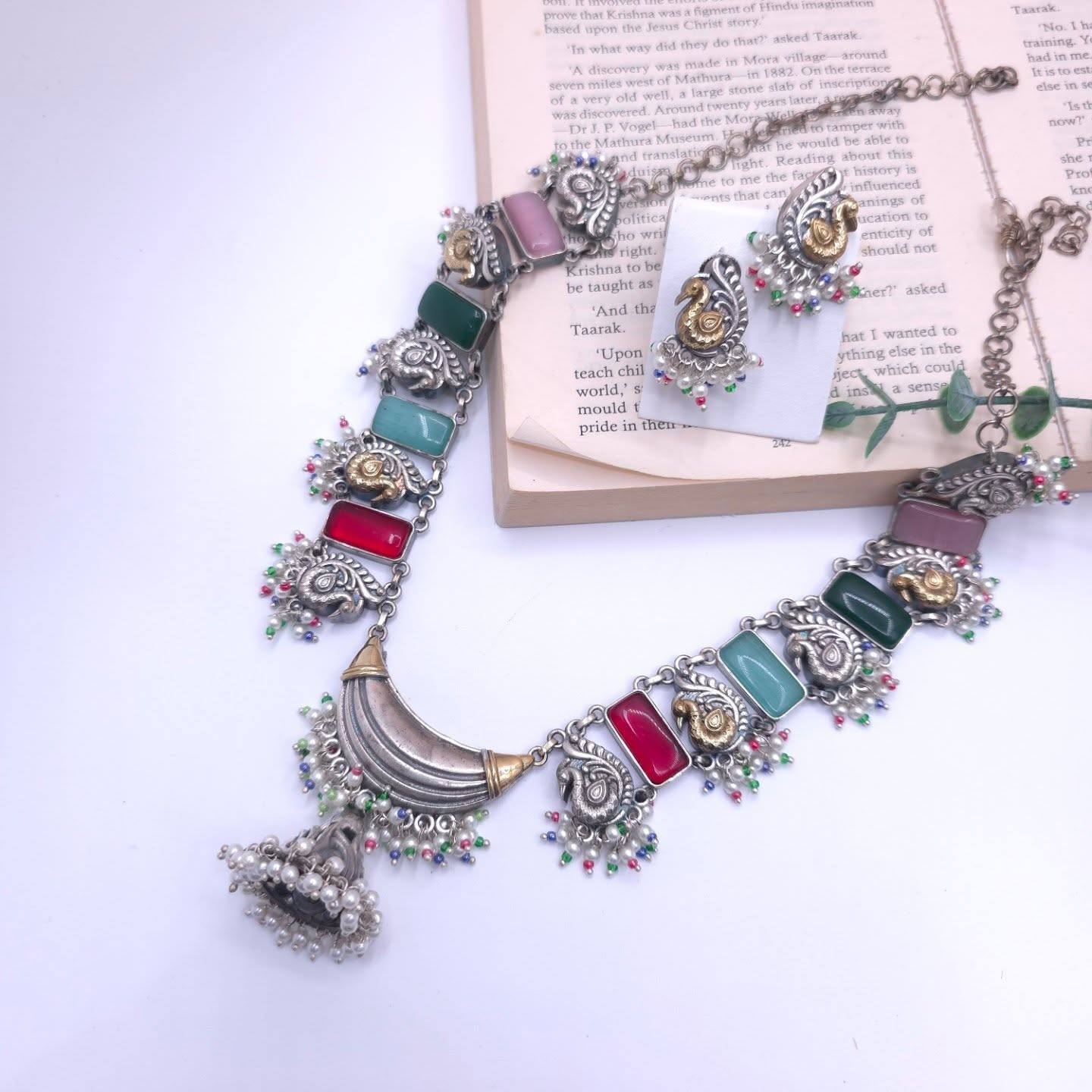 Multicolor Anchal silver alike necklace set