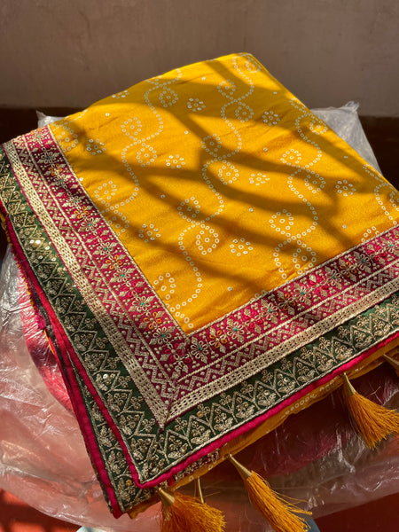 Mustard Soft Silk Bandhej Saree