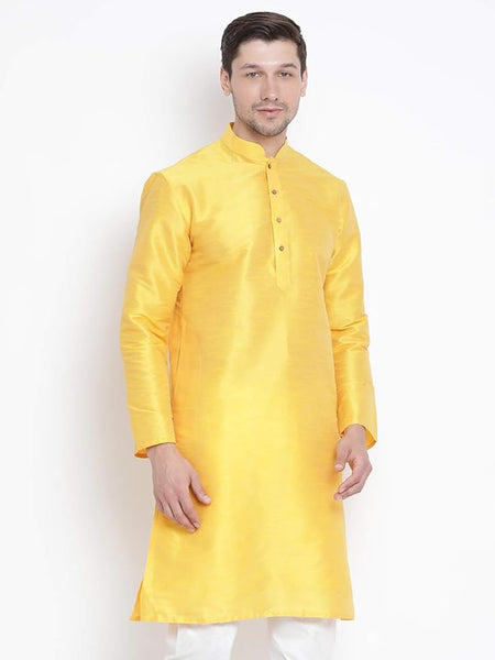 Yellow Men's Raw Silk Kurta