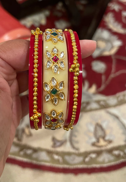 Chudla Red and White Shakha Pola Bangles
