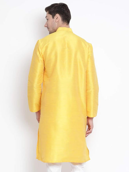 Yellow Men's Raw Silk Kurta