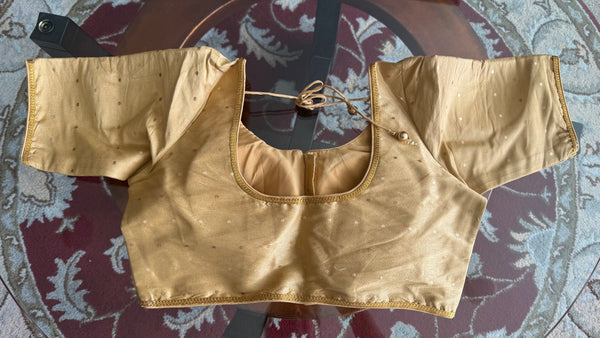 Gold Silk Padded Front Open Elbow Sleeves Readymade Blouse