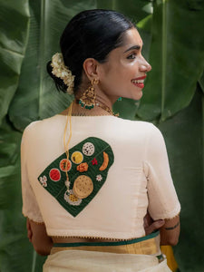 White Cotton Blouse with Onam Embroidery Readymade Blouse