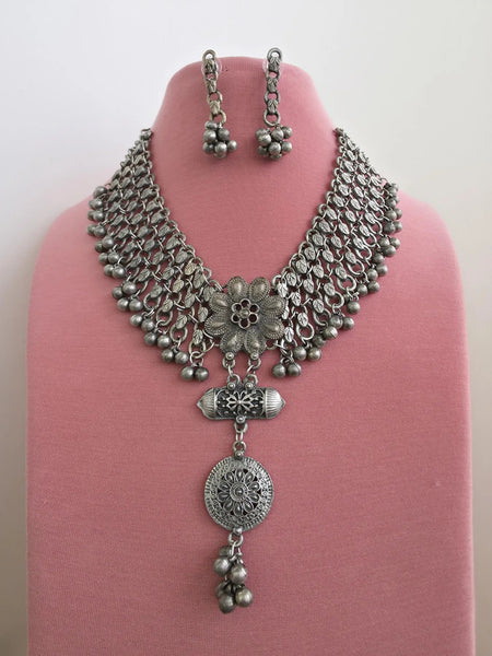 Oxidized Long Necklace set with Earrings