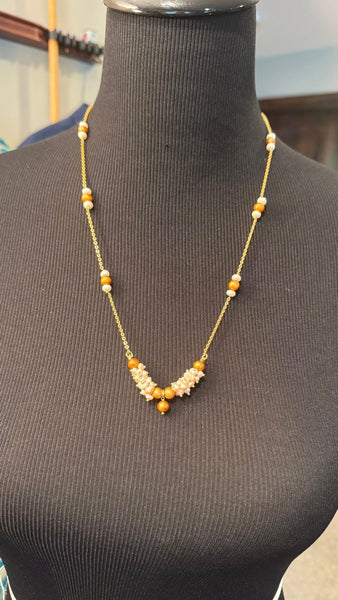 Natural Freshwater Gold and White Real Pearl Necklace
