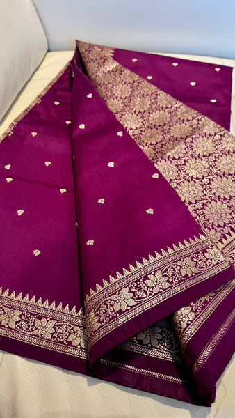Soft Silk Purple Saree with Golden Zari Butta's