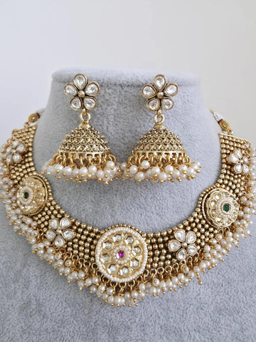 Ruby Green Guttapusalu Pearl Kundan Gold Necklace