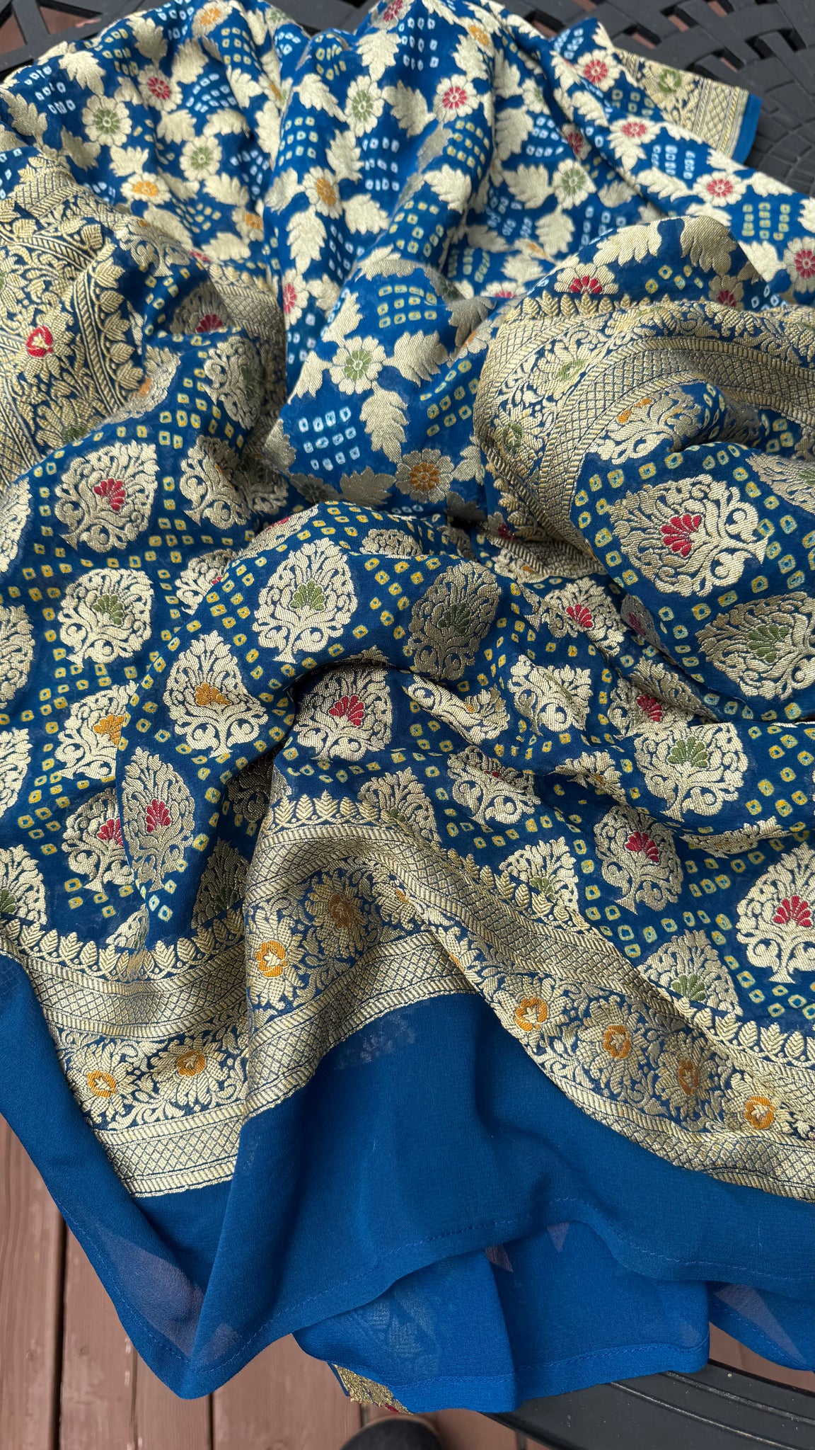 Blue and Gold Khaddi Banarasi Chiffon Georgette Saree