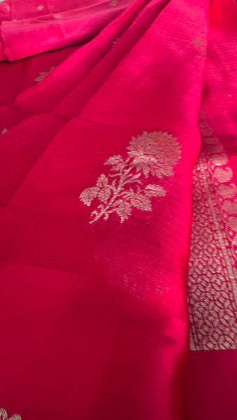 Rani Hot Pink Chiffon Georgette Saree