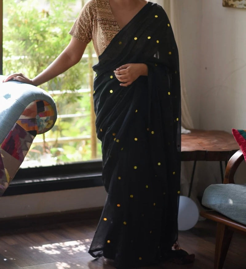 Black Mul Mul Cotton with Chumki